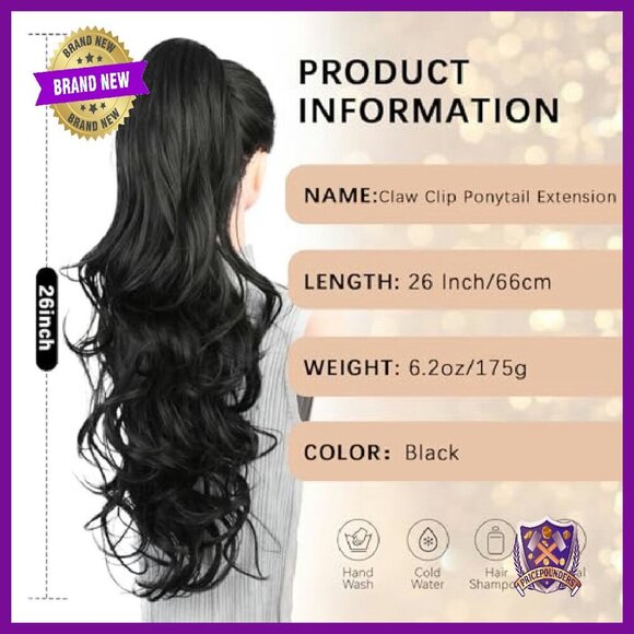 26 Inch Synthetic Ponytail Extension with Claw Clip for Instant Volume